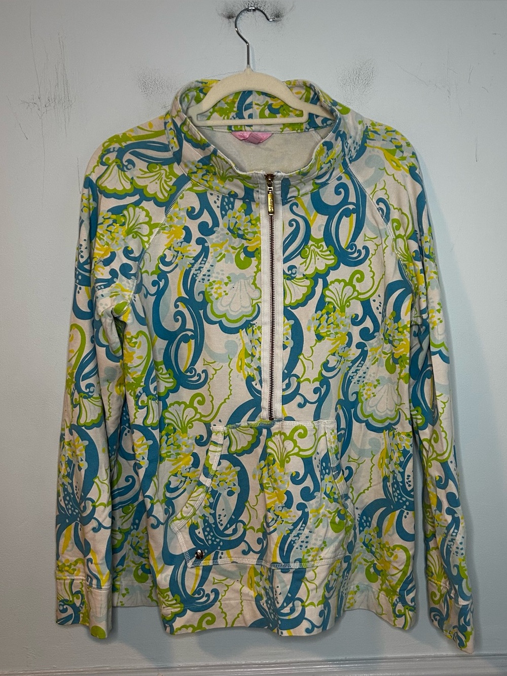 Lilly Pulitzer Green & Blue Crystal Coast Skipper Popover 1/2 Zipper Sweater XL